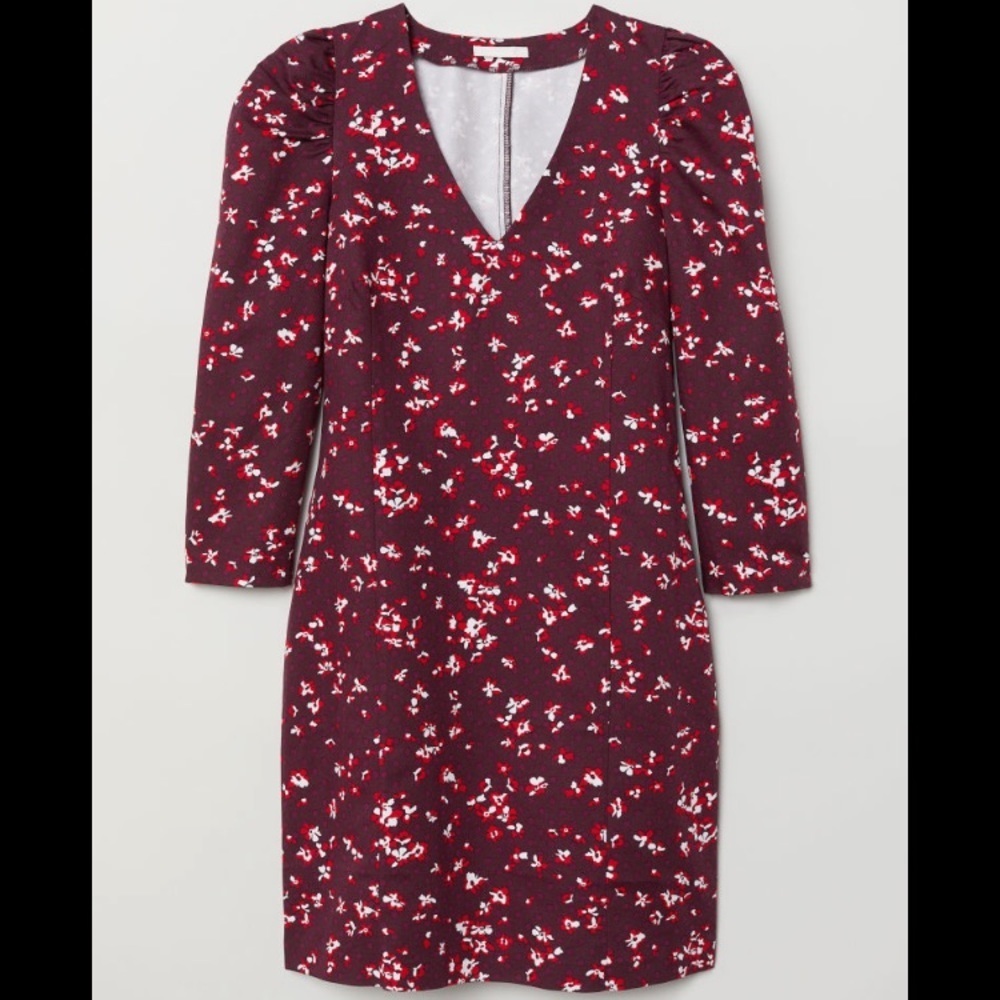 ✨3/$30✨ NEW H&M Conscious Burgundy Floral Cotton-Blend Dress | 10​​